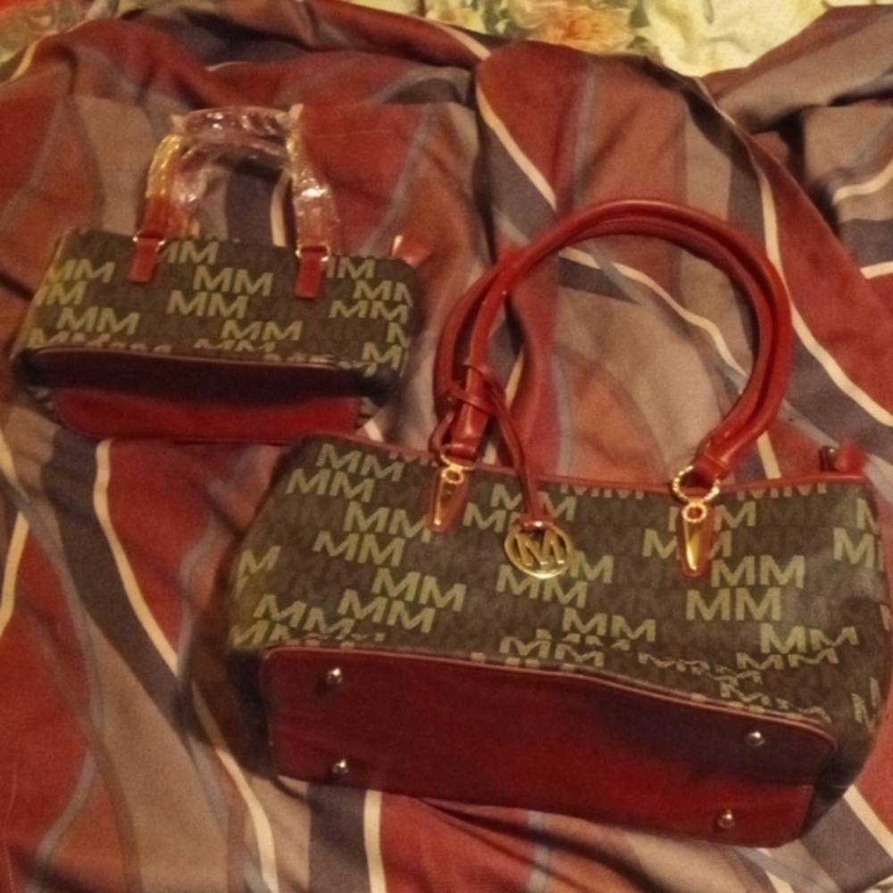 Milan Brand Elegant MM Monogrammed Red and Black Satchel Set